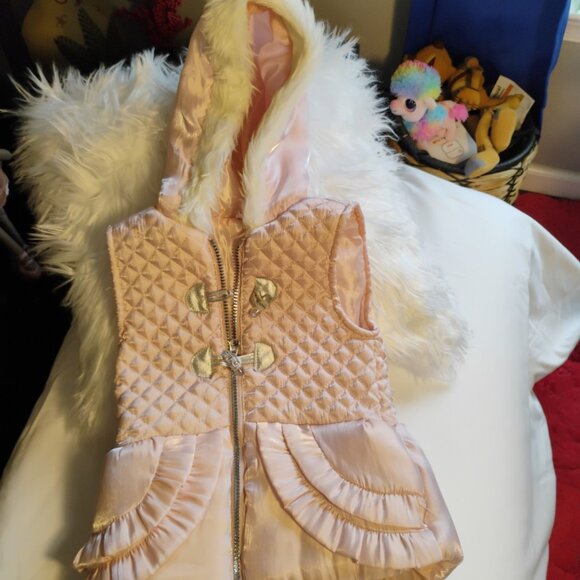 Little Lass Other - Little Lass Pink Quilted Puffer Vest w/ Faux Fur Hood – Girls Size 5